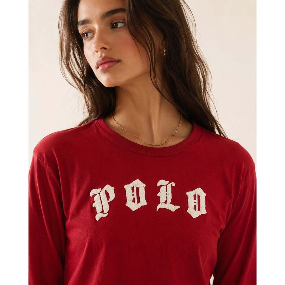 VTG Polo Ralph Lauren Long Sleeve T-Shirt Kids L/Women XS Red Good